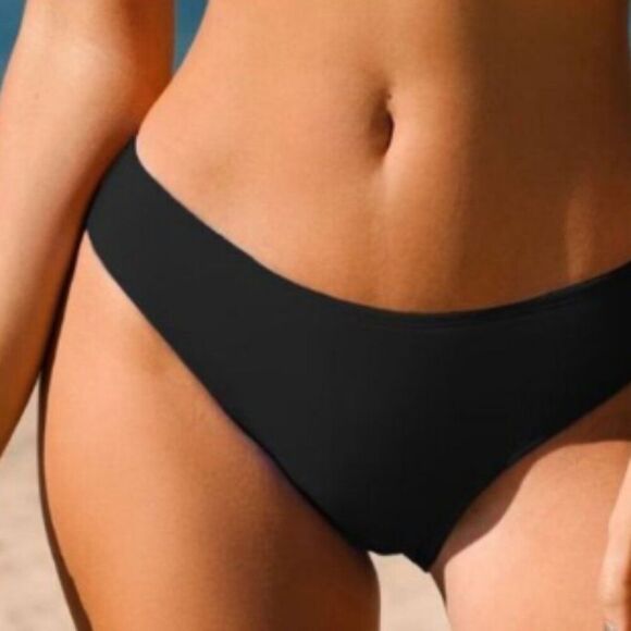 Cupshe Bikini Bottom Hipster Brief Cheeky ish Medium Rise Clean Like New Black M - Picture 1 of 11